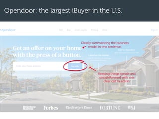 Opendoor: the largest iBuyer in the U.S.
Keeping things simple and
straightforward with one
clear call to action.
Clearly summarizing the business
model in one sentence.
 