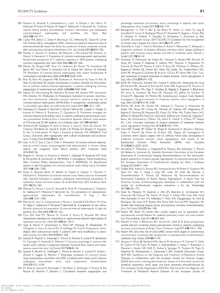 .............................................................................................................................................................................287. Marenzi G, Assanelli E, Campodonico J, Lauri G, Marana I, De Metrio M,
Moltrasio M, Grazi M, Rubino M, Veglia F, Fabbiocchi F, Bartorelli AL. Contrast
volume during primary percutaneous coronary intervention and subsequent
contrast-induced nephropathy and mortality. Ann Intern Med
2009;150:170–177.
288. Laskey WK, Jenkins C, Selzer F, Marroquin OC, Wilensky RL, Glaser R, Cohen
HA, Holmes DR Jr, Investigators NDR. Volume-to-creatinine clearance ratio: A
pharmacokinetically based risk factor for prediction of early creatinine increase
after percutaneous coronary intervention. J Am Coll Cardiol 2007;50:584–590.
289. Mueller C, Buerkle G, Buettner HJ, Petersen J, Perruchoud AP, Eriksson U,
Marsch S, Roskamm H. Prevention of contrast media-associated nephropathy:
Randomized comparison of 2 hydration regimens in 1620 patients undergoing
coronary angioplasty. Arch Intern Med 2002;162:329–336.
290. Merten GJ, Burgess WP, Gray LV, Holleman JH, Roush TS, Kowalchuk GJ,
Bersin RM, Van Moore A, Simonton CA III, Rittase RA, Norton HJ, Kennedy
TP. Prevention of contrast-induced nephropathy with sodium bicarbonate: A
randomized controlled trial. JAMA 2004;291:2328–2334.
291. Brar SS, Shen AY, Jorgensen MB, Kotlewski A, Aharonian VJ, Desai N, Ree M,
Shah AI, Burchette RJ. Sodium bicarbonate vs sodium chloride for the preven-
tion of contrast medium-induced nephropathy in patients undergoing coronary
angiography: A randomized trial. JAMA 2008;300:1038–1046.
292. Nijssen EC, Rennenberg RJ, Nelemans PJ, Essers BA, Janssen MM, Vermeeren
MA, Ommen VV, Wildberger JE. Prophylactic hydration to protect renal func-
tion from intravascular iodinated contrast material in patients at high risk of
contrast-induced nephropathy (AMACING): A prospective, randomised, phase
3, controlled, open-label, non-inferiority trial. Lancet 2017;389:1312–1322.
293. Giacoppo D, Gargiulo G, Buccheri S, Aruta P, Byrne RA, Cassese S, Dangas G,
Kastrati A, Mehran R, Tamburino C, Capodanno D. Preventive strategies for
contrast-induced acute kidney injury in patients undergoing percutaneous coro-
nary procedures: Evidence from a hierarchical Bayesian network meta-analysis
of 124 trials and 28 240 patients. Circ Cardiovasc Interv 2017;10:e004383.
294. Weisbord SD, Gallagher M, Jneid H, Garcia S, Cass A, Thwin SS, Conner TA,
Chertow GM, Bhatt DL, Shunk K, Parikh CR, McFalls EO, Brophy M, Ferguson
R, Wu H, Androsenko M, Myles J, Kaufman J, Palevsky PM; PRESERVE Trial
Group. Outcomes after angiography with sodium bicarbonate and acetylcys-
teine. N Engl J Med 2018;378:603–614.
295. Qian G, Fu Z, Guo J, Cao F, Chen Y. Prevention of contrast-induced nephrop-
athy by central venous pressure-guided fluid administration in chronic kidney
disease and congestive heart failure patients. JACC Cardiovasc Interv
2016;9:89–96.
296. Briguori C, Visconti G, Focaccio A, Airoldi F, Valgimigli M, Sangiorgi GM, Golia
B, Ricciardelli B, Condorelli G; REMEDIAL II Investigators. Renal Insufficiency
After Contrast Media Administration Trial II (REMEDIAL II): RenalGuard
System in high-risk patients for contrast-induced acute kidney injury. Circulation
2011;124:1260–1269.
297. Putzu A, Boscolo Berto M, Belletti A, Pasotti E, Cassina T, Moccetti T,
Pedrazzini G. Prevention of contrast-induced acute kidney injury by furosemide
with matched hydration in patients undergoing interventional procedures: A
systematic review and meta-analysis of randomized trials. JACC Cardiovasc Interv
2017;10:355–363.
298. Marenzi G, Marana I, Lauri G, Assanelli E, Grazi M, Campodonico J, Trabattoni
D, Fabbiocchi F, Montorsi P, Bartorelli AL. The prevention of radiocontrast-
agent-induced nephropathy by hemofiltration. N Engl J Med
2003;349:1333–1340.
299. Marenzi G, Lauri G, Campodonico J, Marana I, Assanelli E, De Metrio M, Grazi
M, Veglia F, Fabbiocchi F, Montorsi P, Bartorelli AL. Comparison of two hemo-
filtration protocols for prevention of contrast-induced nephropathy in high-risk
patients. Am J Med 2006;119:155–162.
300. Cruz DN, Goh CY, Marenzi G, Corradi V, Ronco C, Perazella MA. Renal
replacement therapies for prevention of radiocontrast-induced nephropathy: A
systematic review. Am J Med 2012;125:66–78 e3.
301. Vogt B, Ferrari P, Schonholzer C, Marti HP, Mohaupt M, Wiederkehr M,
Cereghetti C, Serra A, Huynh-Do U, Uehlinger D, Frey FJ. Prophylactic hemo-
dialysis after radiocontrast media in patients with renal insufficiency is poten-
tially harmful. Am J Med 2001;111:692–698.
302. Scarsini R, Pesarini G, Zivelonghi C, Piccoli A, Ferrero V, Lunardi M, Barbierato
M, Caprioglio F, Vassanelli C, Ribichini F. Coronary physiology in patients with
severe aortic stenosis: Comparison between fractional flow reserve and instan-
taneous wave-free ratio. Int J Cardiol 2017;243:40–46.
303. Scarsini R, Pesarini G, Zivelonghi C, Piccoli A, Ferrero V, Lunardi M, Gottin L,
Zanetti C, Faggian G, Ribichini F. Physiologic evaluation of coronary lesions
using instantaneous wave-free ratio (iFR) in patients with severe aortic stenosis
undergoing transcatheter aortic valve implantation. EuroIntervention
2018;13:1512–1519.
304. Di Gioia G, Scarsini R, Strisciuglio T, De Biase C, Zivelonghi C, Franco D, De
Bruyne B, Ribichini F, Barbato E. Correlation between angiographic and
physiologic evaluation of coronary artery narrowings in patients with aortic
valve stenosis. Am J Cardiol 2017;120:106–110.
305. Baumgartner H, Falk V, Bax JJ, De Bonis M, Hamm C, Holm PJ, Iung B,
Lancellotti P, Lansac E, Rodriguez Munoz D, Rosenhek R, Sjogren J, Tornos Mas
P, Vahanian A, Walther T, Wendler O, Windecker S, Zamorano JL, ESC
Scientific Document Group. 2017 ESC/EACTS Guidelines for the management
of valvular heart disease. Eur Heart J 2017;38:2739–2791.
306. Yamashita K, Fujita T, Hata H, Shimahara Y, Kume Y, Matsumoto Y, Kobayashi J.
Long-term outcome of isolated off-pump coronary artery bypass grafting in
patients with coronary artery disease and mild to moderate aortic stenosis. J
Cardiol 2017;70:48–54.
307. Goldstein D, Moskowitz AJ, Gelijns AC, Ailawadi G, Parides MK, Perrault LP,
Hung JW, Voisine P, Dagenais F, Gillinov AM, Thourani V, Argenziano M,
Gammie JS, Mack M, Demers P, Atluri P, Rose EA, O’Sullivan K, Williams DL,
Bagiella E, Michler RE, Weisel RD, Miller MA, Geller NL, Taddei-Peters WC,
Smith PK, Moquete E, Overbey JR, Kron IL, O’Gara PT, Acker MA, Ctsn. Two-
year outcomes of surgical treatment of severe ischemic mitral regurgitation. N
Engl J Med 2016;374:344–353.
308. Smith PK, Puskas JD, Ascheim DD, Voisine P, Gelijns AC, Moskowitz AJ, Hung
JW, Parides MK, Ailawadi G, Perrault LP, Acker MA, Argenziano M, Thourani V,
Gammie JS, Miller MA, Page P, Overbey JR, Bagiella E, Dagenais F, Blackstone
EH, Kron IL, Goldstein DJ, Rose EA, Moquete EG, Jeffries N, Gardner TJ,
O’Gara PT, Alexander JH, Michler RE; Cardiothoracic Surgical Trials Network
Investigators. Surgical treatment of moderate ischemic mitral regurgitation. N
Engl J Med 2014;371:2178–2188.
309. Michler RE, Smith PK, Parides MK, Ailawadi G, Thourani V, Moskowitz AJ,
Acker MA, Hung JW, Chang HL, Perrault LP, Gillinov AM, Argenziano M,
Bagiella E, Overbey JR, Moquete EG, Gupta LN, Miller MA, Taddei-Peters WC,
Jeffries N, Weisel RD, Rose EA, Gammie JS, DeRose JJ Jr, Puskas JD, Dagenais F,
Burks SG, El-Hamamsy I, Milano CA, Atluri P, Voisine P, O’Gara PT, Gelijns
AC, Ctsn. Two-year outcomes of surgical treatment of moderate ischemic
mitral regurgitation. N Engl J Med 2016;374:1932–1941.
310. Chan KM, Punjabi PP, Flather M, Wage R, Symmonds K, Roussin I, Rahman-
Haley S, Pennell DJ, Kilner PJ, Dreyfus GD, Pepper JR, Investigators R.
Coronary artery bypass surgery with or without mitral valve annuloplasty in
moderate functional ischemic mitral regurgitation: final results of the
Randomized Ischemic Mitral Evaluation (RIME) trial. Circulation
2012;126(21):2502–2510.
311. Lancellotti P, Tribouilloy C, Hagendorff A, Popescu BA, Edvardsen T, Pierard
LA, Badano L, Zamorano JL, Scientific Document Committee of the European
Association of Cardiovascular Imaging. Recommendations for the echocardio-
graphic assessment of native valvular regurgitation: An executive summary from
the European Association of Cardiovascular Imaging. Eur Heart J Cardiovasc
Imaging 2013;14:611–644.
312. Zoghbi WA, Adams D, Bonow RO, Enriquez-Sarano M, Foster E, Grayburn PA,
Hahn RT, Han Y, Hung J, Lang RM, Little SH, Shah DJ, Shernan S,
Thavendiranathan P, Thomas JD, Weissman NJ. Recommendations for
Noninvasive Evaluation of Native Valvular Regurgitation: A report from the
American Society of Echocardiography developed in collaboration with the
society for cardiovascular magnetic resonance. J Am Soc Echocardiogr
2017;30:303–371.
313. Head SJ, Milojevic M, Daemen J, Ahn JM, Boersma E, Christiansen EH,
Domanski MJ, Farkouh ME, Flather M, Fuster V, Hlatky MA, Holm NR, Hueb
WA, Kamalesh M, Kim YH, M€akikallio T, Mohr FW, Papageorgiou W, Park SJ,
Rodriguez AE, Sabik III JF, Stables RH, Stone GW, Serruys PW, Kappetein AP.
Stroke rates following surgical versus percutaneous coronary revascularization.
J Am Coll Cardiol 2018;72:386–398.
314. Naylor AR, Bown MJ. Stroke after cardiac surgery and its association with
asymptomatic carotid disease: An updated systematic review and meta-analysis.
Eur J Vasc Endovasc Surg 2011;41:607–624.
315. Masabni K, Raza S, Blackstone EH, Gornik HL, Sabik JF III. Does preoperative
carotid stenosis screening reduce perioperative stroke in patients undergoing
coronary artery bypass grafting? J Thorac Cardiovasc Surg 2015;149:1253–1260.
316. Naylor AR. Does the risk of post-CABG stroke merit staged or synchronous
reconstruction in patients with symptomatic or asymptomatic carotid disease? J
Cardiovasc Surg (Torino) 2009;50:71–81.
317. Aboyans V, Ricco JB, Bartelink MEL, Bjorck M, Brodmann M, Cohnert T, Collet
JP, Czerny M, De Carlo M, Debus S, Espinola-Klein C, Kahan T, Kownator S,
Mazzolai L, Naylor AR, Roffi M, Rother J, Sprynger M, Tendera M, Tepe G,
Venermo M, Vlachopoulos C, Desormais I, ESC Scientific Document Group.
2017 ESC Guidelines on the Diagnosis and Treatment of Peripheral Arterial
Diseases, in collaboration with the European Society for Vascular Surgery
(ESVS): Document covering atherosclerotic disease of extracranial carotid and
vertebral, mesenteric, renal, upper and lower extremity arteriesEndorsed by:
The European Stroke Organization (ESO)The Task Force for the Diagnosis and
Treatment of Peripheral Arterial Diseases of the European Society of
ESC/EACTS Guidelines 81
Downloaded from https://academic.oup.com/eurheartj/advance-article-abstract/doi/10.1093/eurheartj/ehy394/5079120
by guest
on 26 August 2018
 