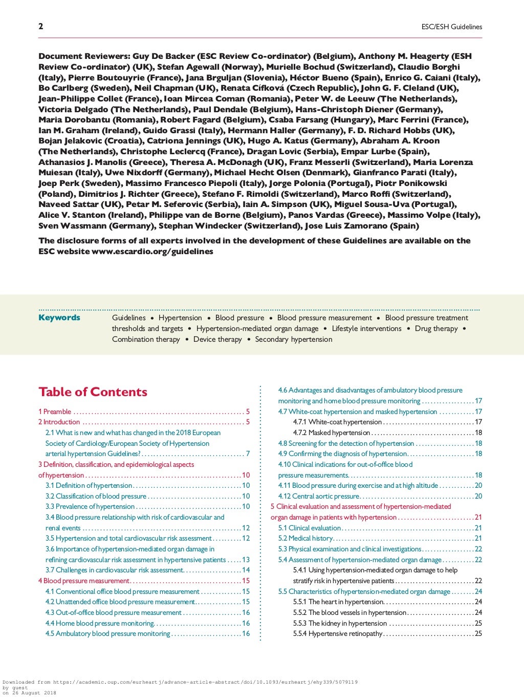 2018 Esc Esh Guidelines For The Management Of Arterial Hypertension