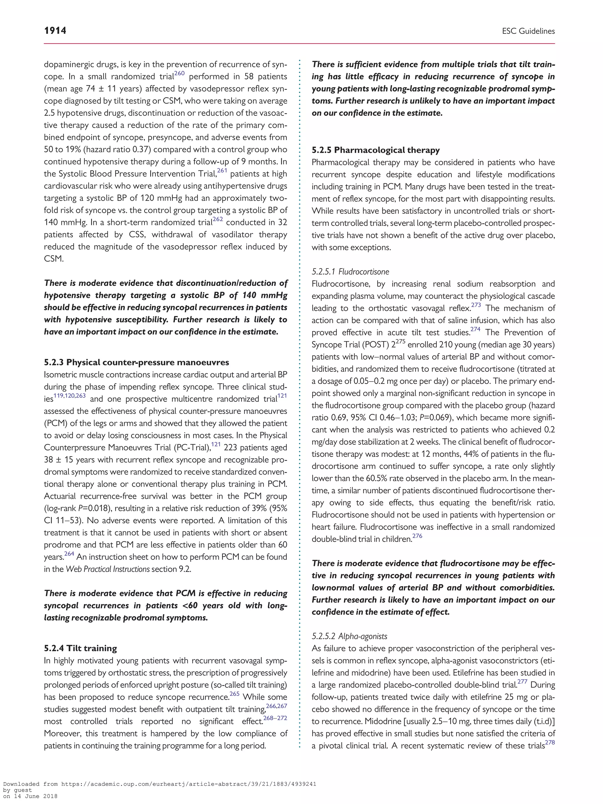 2018 esc guidelines for the diagnosis and management of syncope | PDF