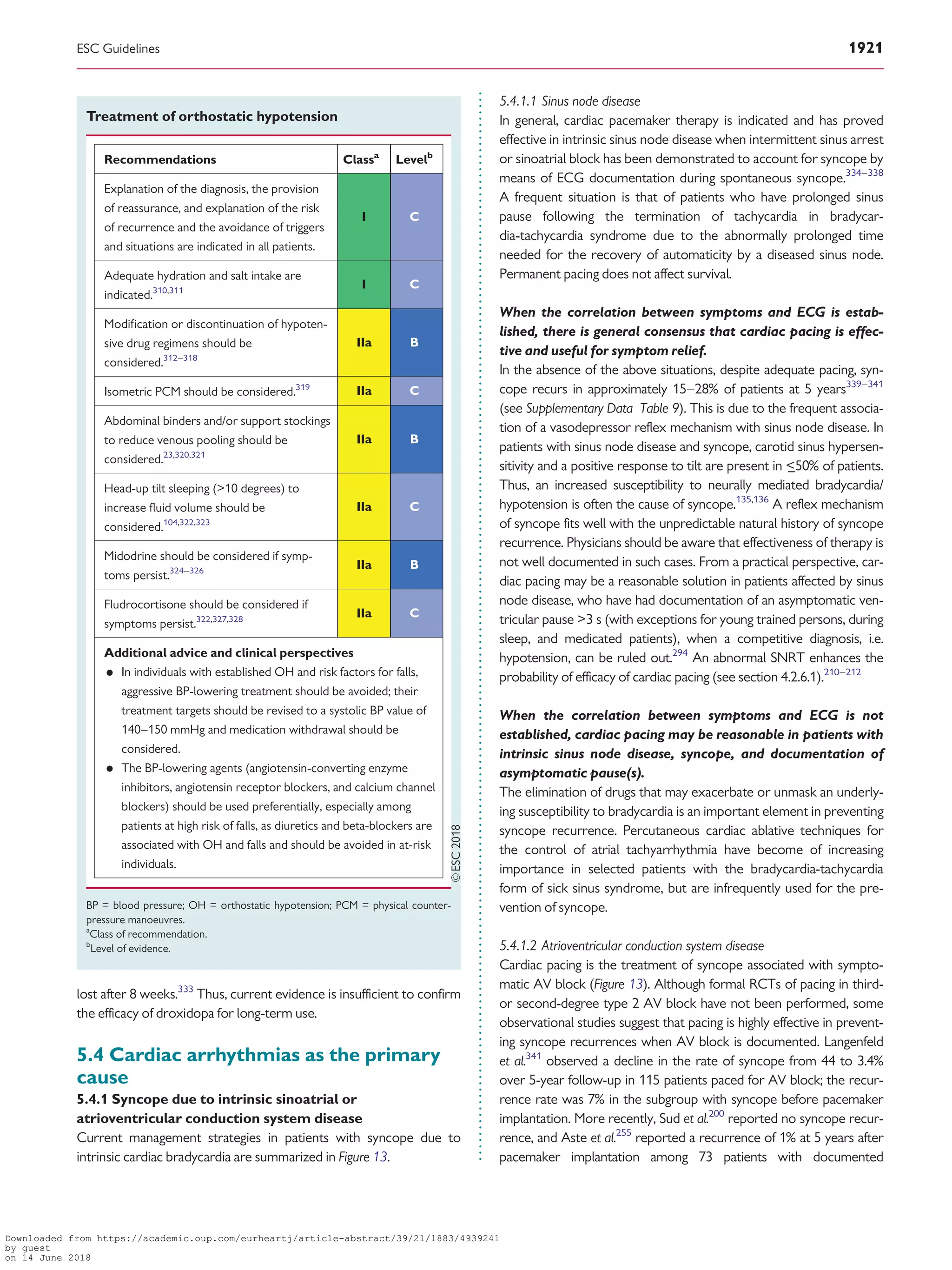 2018 esc guidelines for the diagnosis and management of syncope | PDF