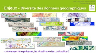 Geek Lunch MTES | GéoVisualisation
Charlotte Hoarau - 8.3.18
Enjeux - Diversité des données géographiques
=> Comment les représenter, les visualiser ou les co-visualiser ?
 