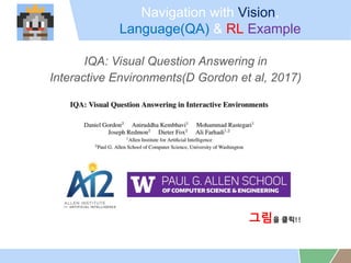 Navigation with Vision,
Language(QA) & RL Example
IQA: Visual Question Answering in
Interactive Environments(D Gordon et al, 2017)
??? ??!!
 