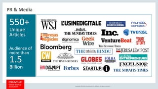 Copyright © 2018, Oracle and/or its affiliates. All rights reserved. |
550+
Unique
Articles
Audience of
more than
1.5
Billion
PR & Media
 