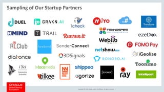Copyright © 2018, Oracle and/or its affiliates. All rights reserved. |
Sampling of Our Startup Partners
 