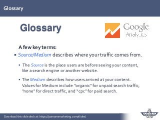 Download this slide deck at: https://pamannmarketing.com/slides/
Glossary
Glossary
A few key terms:
 Source/Medium descri...