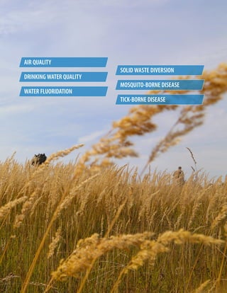 AIR QUALITY
SOLID WASTE DIVERSION
DRINKING WATER QUALITY
MOSQUITO-BORNE DISEASE
WATER FLUORIDATION
TICK-BORNE DISEASE
 