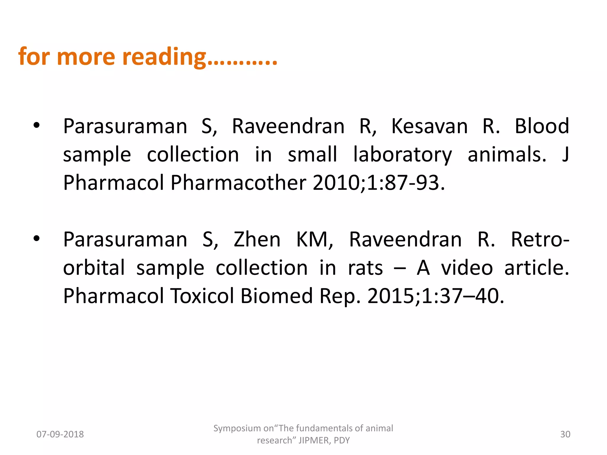 Blood sample collection in lab. animals | PPTX