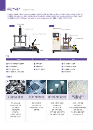 동력에 의하여 금형을 사용하여 금속이나 비금속물질 등의 가공대상물을 압축, 절단, 굴곡 등의 가공방법으로 사용자가 원하는 형상으로 가공할 수 있는
장비를 말합니다. 프레스는 사용 동력에 따라 수동프레스와 자동프레스로 나뉘며 하중에 따라 공압, 유압, SERVO MOTOR 프레스로 구분하게 됩니다.
일신오토클레이브의 WP시리즈(Work Plate Press)와 HP시리즈(Hot Plate Press)는 고객 맞춤형 주문제작 방식으로 제작됩니다.
유압프레스 HYDRAULIC PRESS16
사용자와 지속적인 협의 진행제작
고객 요구사항 반영
다양한 옵션 추가 가능
조작 공정 최소화 / 최대효율 추구
1
2
3
4
1
2
3
4
1
2
3
사용자의 편의 추구 설계
일정압력 유지 자동 시스템
고객 맞춤형 제어 시스템
편리한 유지보수
고객요구충족
신속한 대응력
장비 제작 체계 구축
주문제작 경쟁력 편리성
특징
적용분야
HP
금속가공 및 산업 부품 제조
자동차 부품조립
금속의 가공 및 압착
SUS 부품가공
강제 압입 작업
베어링 제조
분말야금 성형작업
punching 작업 등
회로기판의 압착
전자부품의 조립
기능성 필름 제조 시 압착,
성형작업
전기, 전자 부품 및 회로기판
치과용 인공치아의 조립
내화물의 압착
지르코니아 볼
질화 규소 부품가공
세라믹 분말 성형 압축 작업
인공 생체 재료 가공작업 등
각종 무기재료 부품의 생산 및 가공
고분자 수지의 압출
성형가공 작업
(주)일신오토클레이브 판재 생산
압착 물성 시험
기능성 복층 필름의 압착
Punching 작업 등
고분자 플라스틱 수지
합성 및 가공
Hydraulic Cylinder
Hydraulic Cylinder
Heating Control
High Pressure Tube & Fitting
Pressure Gauge
Pressure Gauge
Hand Pump
Hand Pump
Stand
WP
 