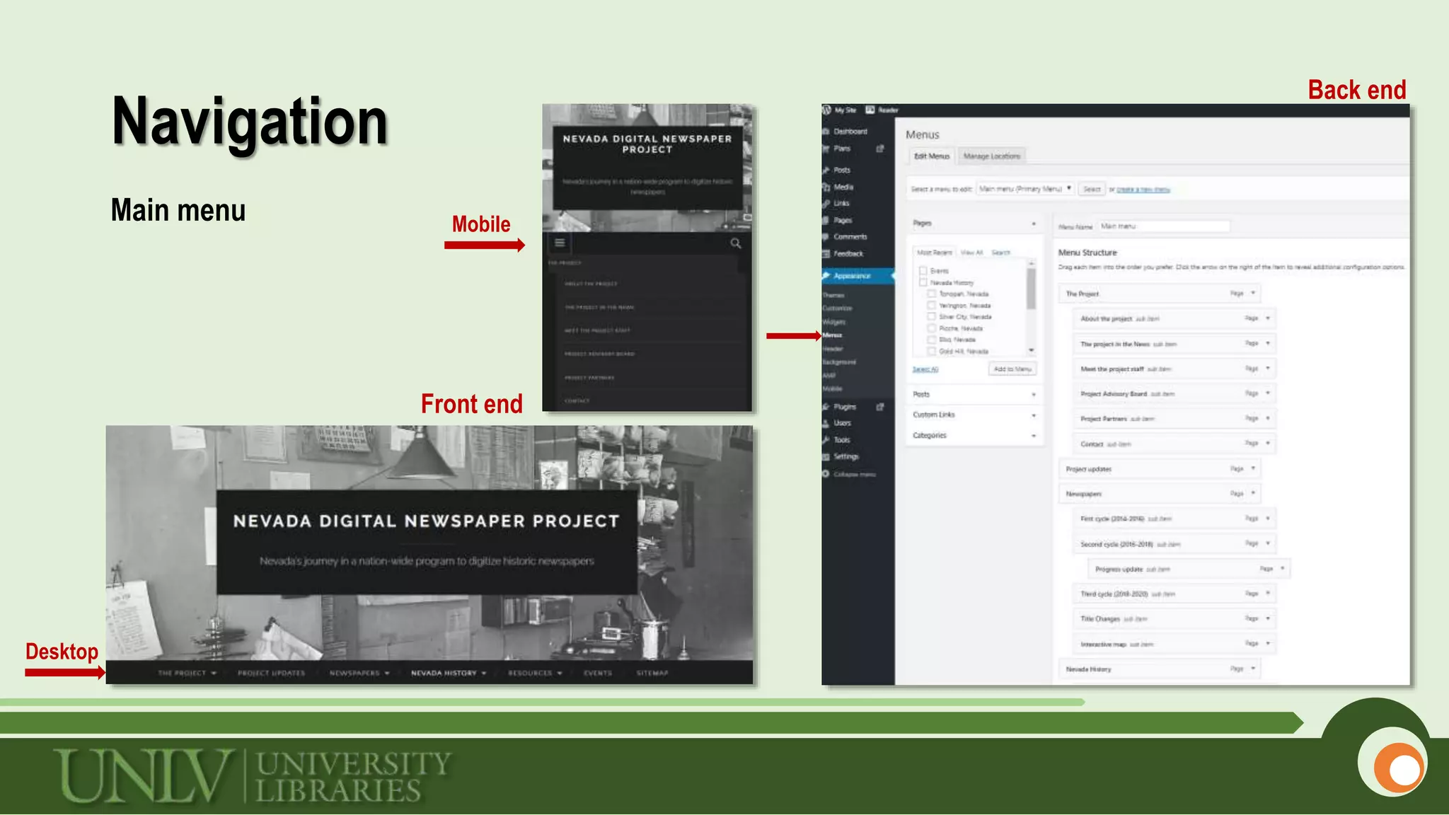 Navigation
Main menu
Back end
Front end
Desktop
Mobile
 