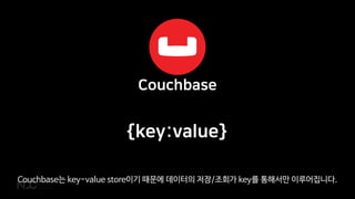 {key:value}
Couchbase는 key-value store이기 때문에 데이터의 저장/조회가 key를 통해서만 이루어집니다.
 