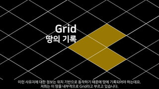 Grid
땅의 기록
이런 사유지에 대한 정보는 위치 기반으로 동작하기 때문에 땅에 기록되어야 하는데요.
저희는 이 땅을 내부적으로 Grid라고 부르고 있습니다.
 