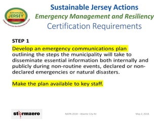 Sustainable Jersey Actions
Emergency Management and Resiliency
Certification Requirements
NJEPA 2018 – Atlantic City NJ May 2, 2018
 