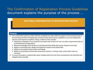 The Confirmation of Registration Process Guidelines
document explains the purpose of the process …
 