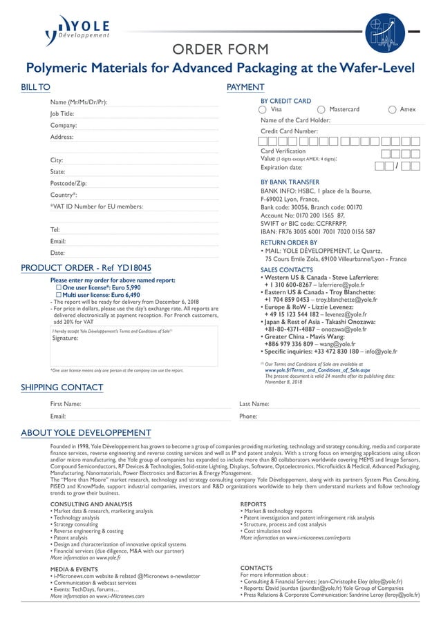 Polymeric Materials for Advanced Packaging at the WaferLevel 2018