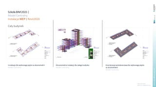 Szkoła BIM 2021 |
Model Centralny
Instalacje MEP | Revit2020
Cały budynek
Instalacje dla wybranego piętra w aksonometrii
M...
