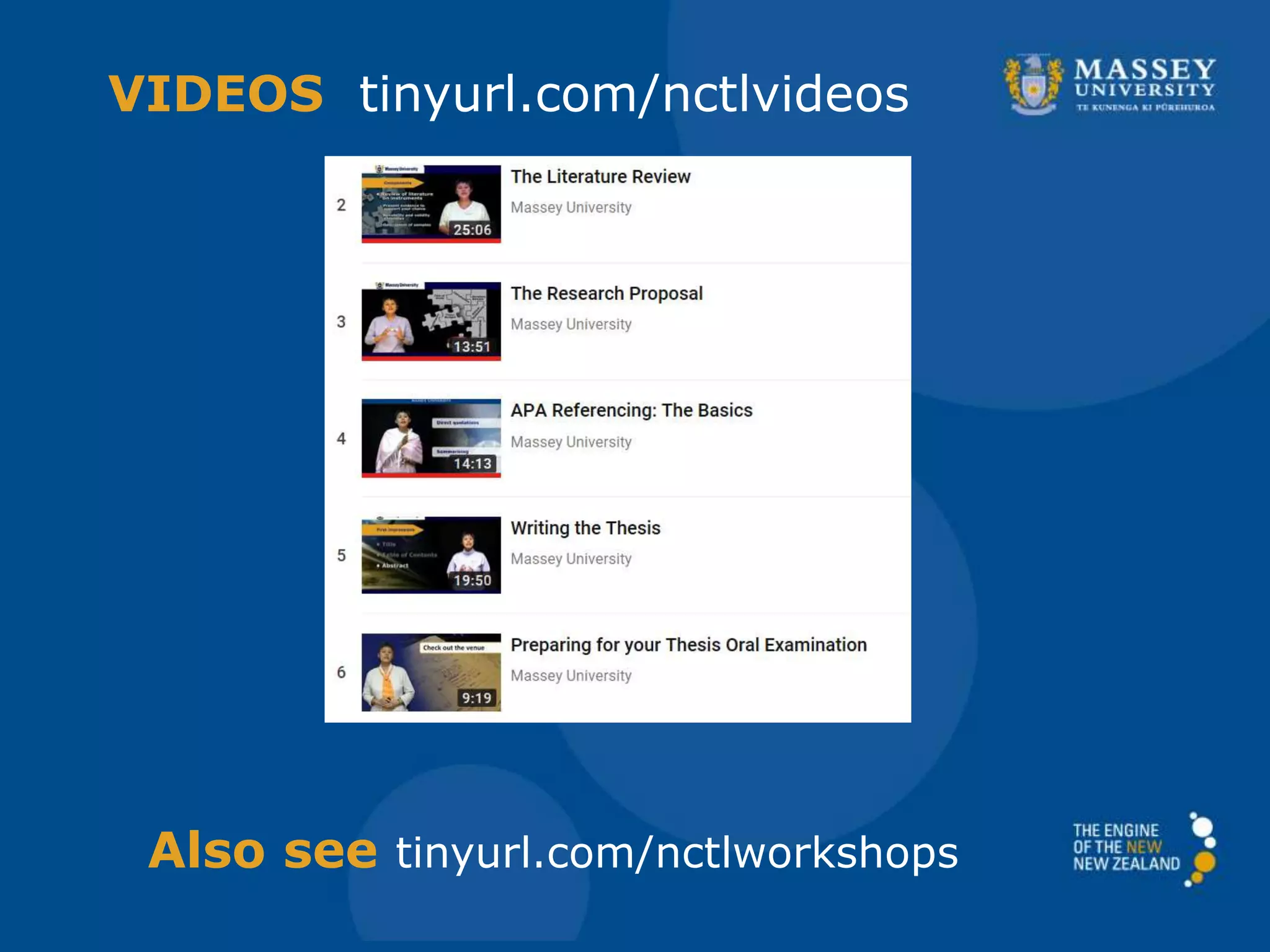 VIDEOS tinyurl.com/nctlvideos
Also see tinyurl.com/nctlworkshops
 