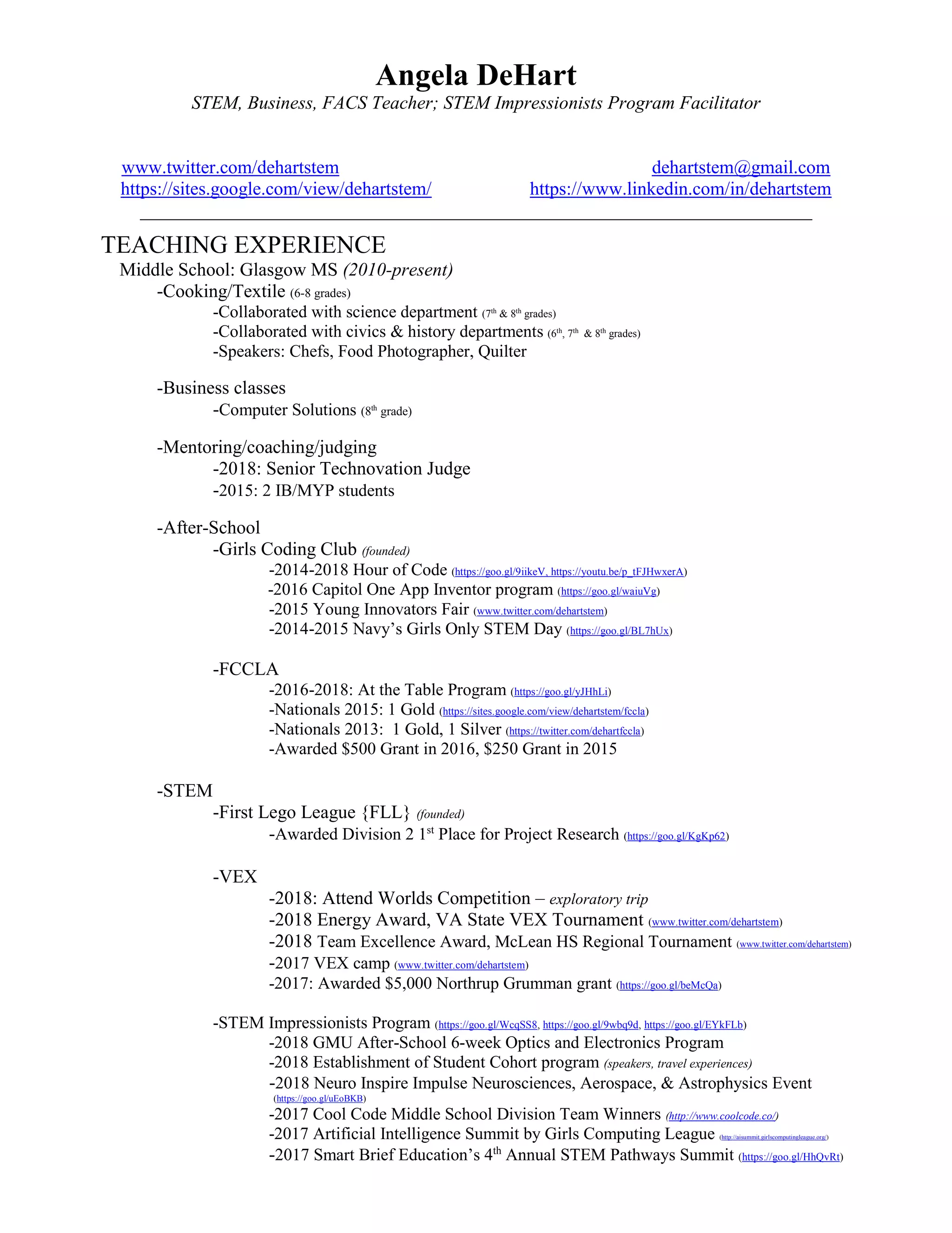Angela DeHart STEM Resume | PDF