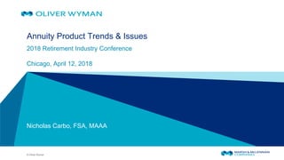 © Oliver Wyman
​Annuity Product Trends & Issues
2018 Retirement Industry Conference
Chicago, April 12, 2018
Nicholas Carbo, FSA, MAAA
 