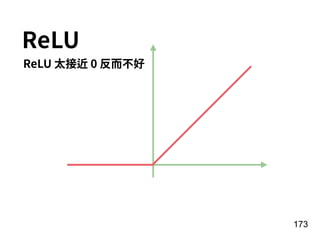 173
ReLU
ReLU 太接近 0 反⽽不好
 