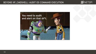 130 Confidential & Proprietary
BEYOND XP_CMDSHELL: AUDIT OS COMMAND EXECUTION
130
You need to audit
and alert on that sh*t.
 