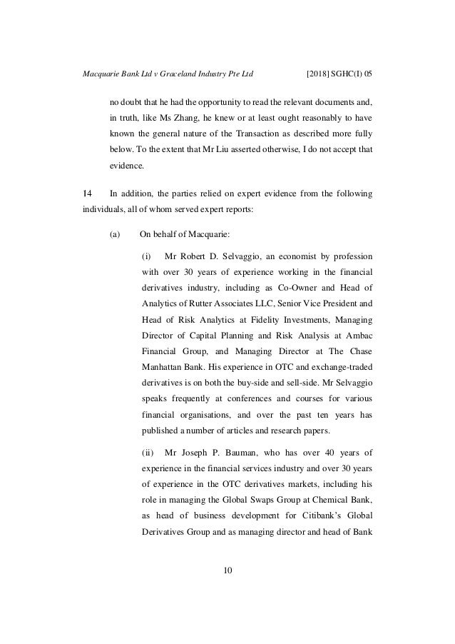 Macquarie Bank Ltd V Graceland Industry Pte Ltd