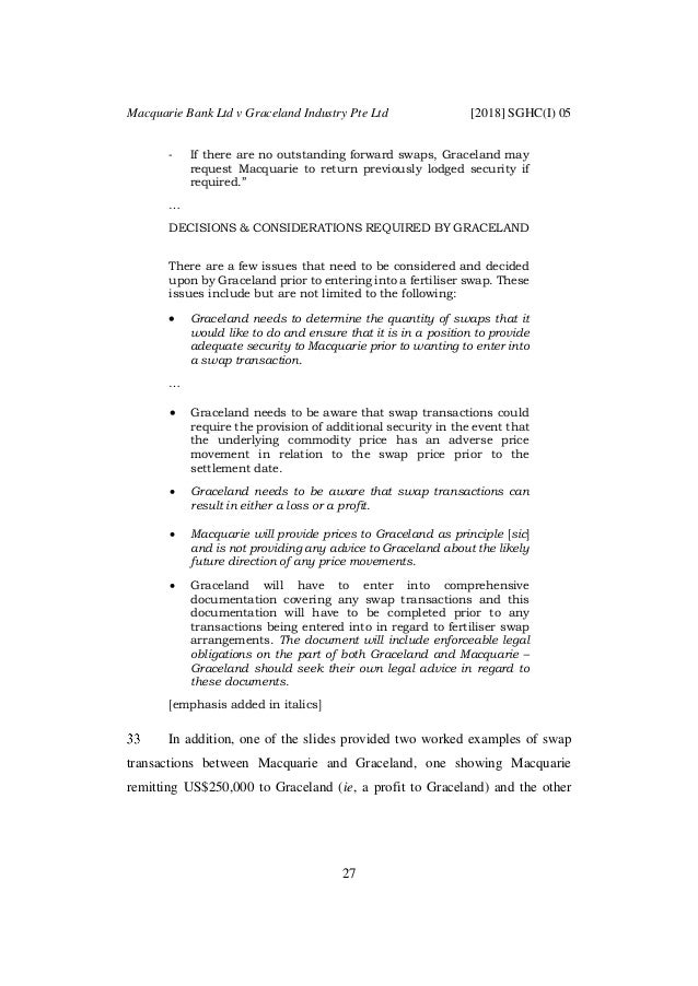 Macquarie Bank Ltd V Graceland Industry Pte Ltd