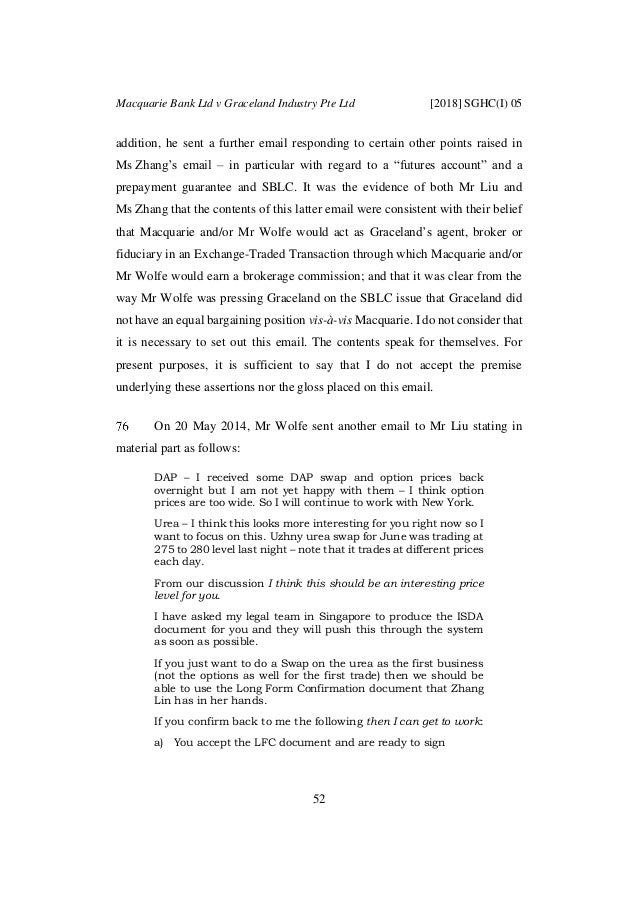 Macquarie Bank Ltd V Graceland Industry Pte Ltd