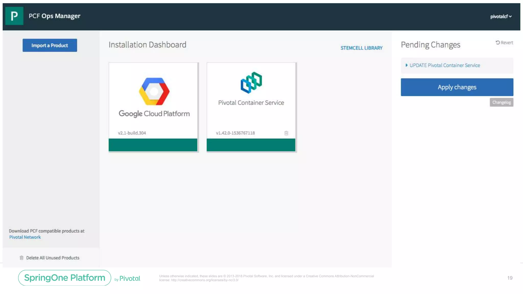 Unless otherwise indicated, these slides are © 2013-2018 Pivotal Software, Inc. and licensed under a Creative Commons Attribution-NonCommercial
license: http://creativecommons.org/licenses/by-nc/3.0/ 19
 