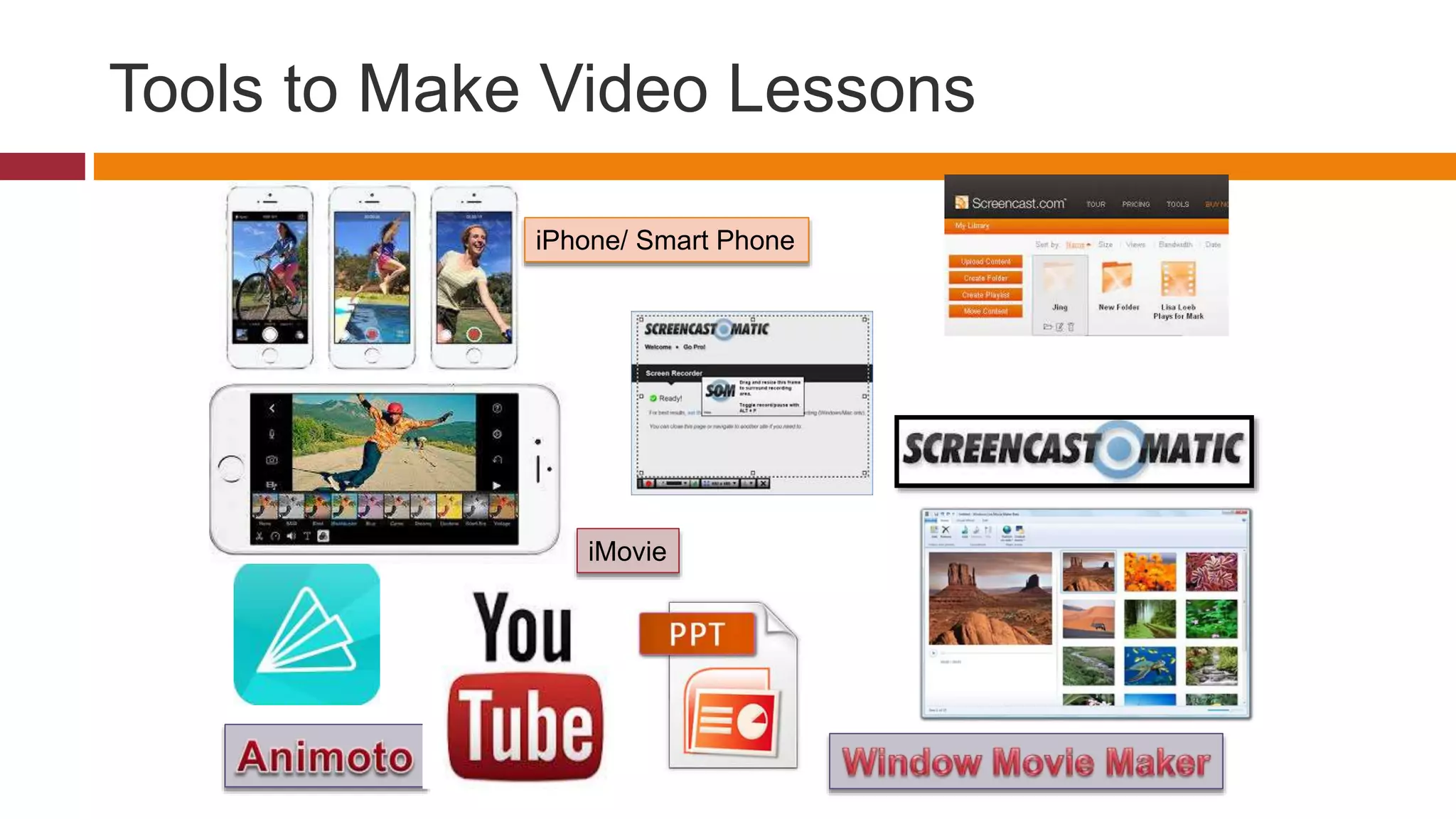 Tools to Make Video Lessons
iPhone/ Smart Phone
iMovie
 