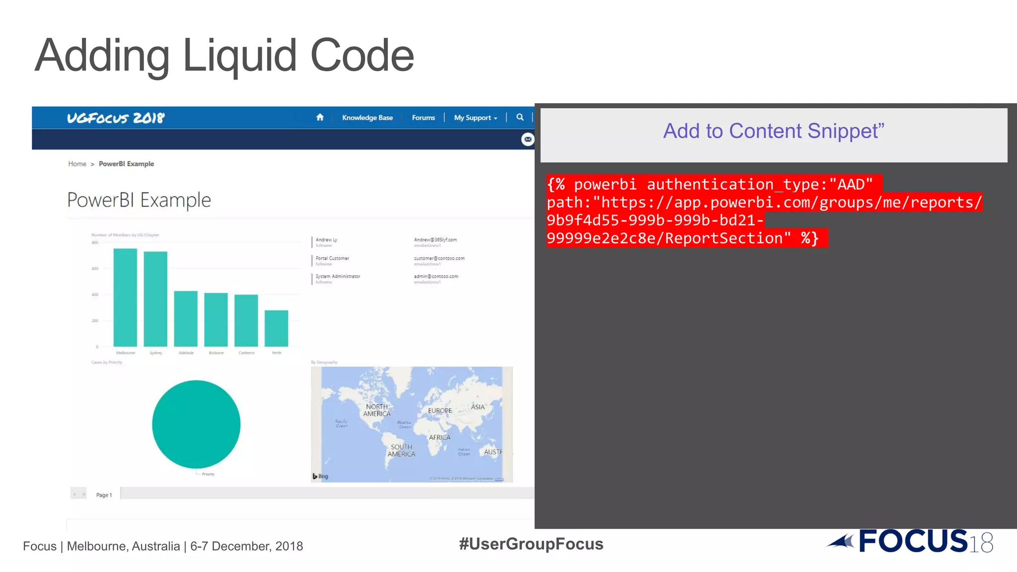 {% powerbi authentication_type:"AAD"
path:"https://app.powerbi.com/groups/me/reports/
9b9f4d55-999b-999b-bd21-
99999e2e2c8e/ReportSection" %}
Add to Content Snippet”
 