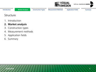 Market Analysis Mission Measurement Methods Application FieldsConstruction Types SummaryIntroduction
24.09.2018 7
Structure
1. Introduction
2. Market analysis
3. Construction types
4. Measurement methods
5. Application fields
6. Summary
Market Analysis
 