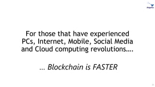 For those that have experienced
PCs, Internet, Mobile, Social Media
and Cloud computing revolutions….
… Blockchain is FAST...