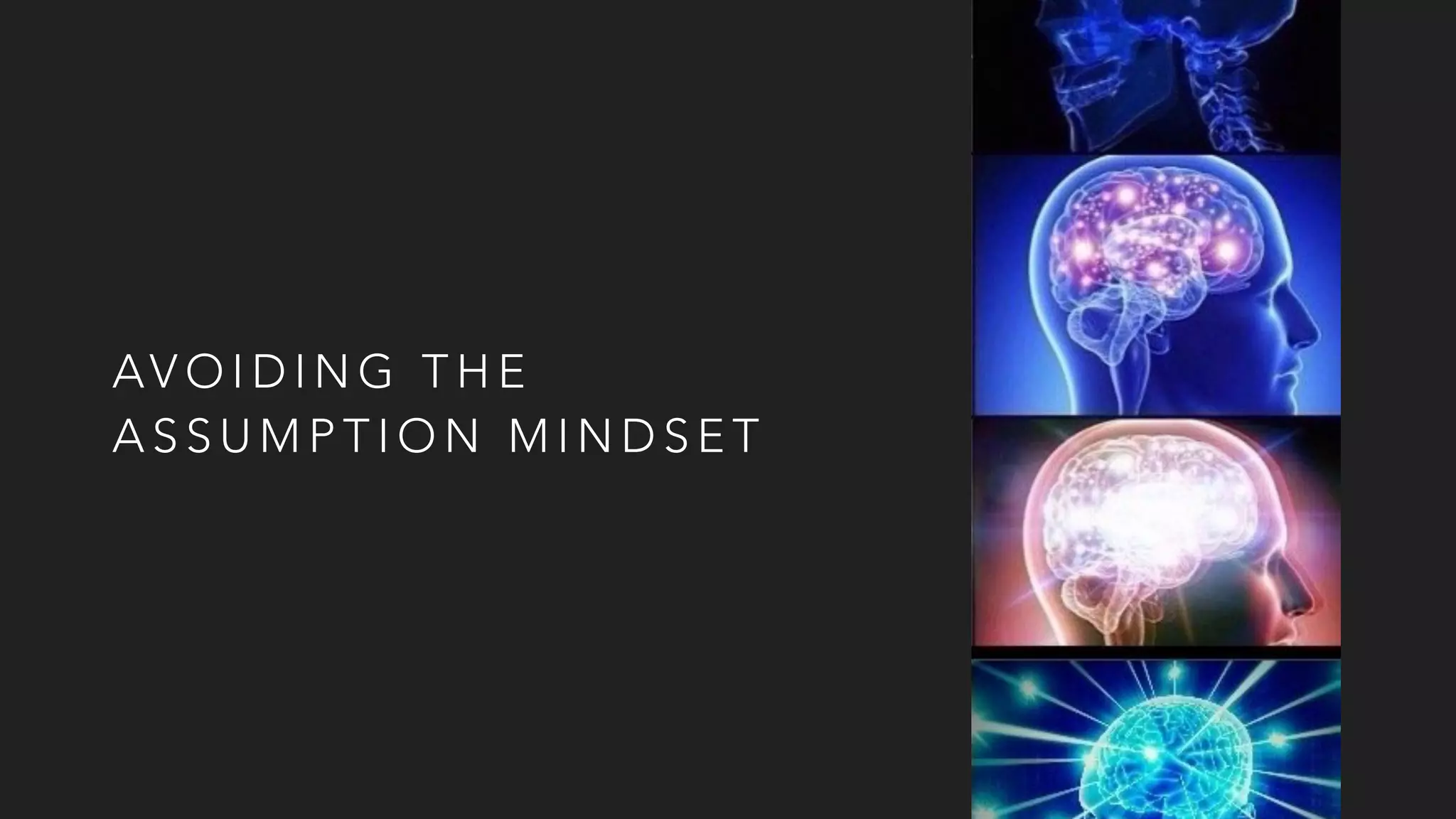 AV O I D I N G T H E
A S S U M P T I O N M I N D S E T
 