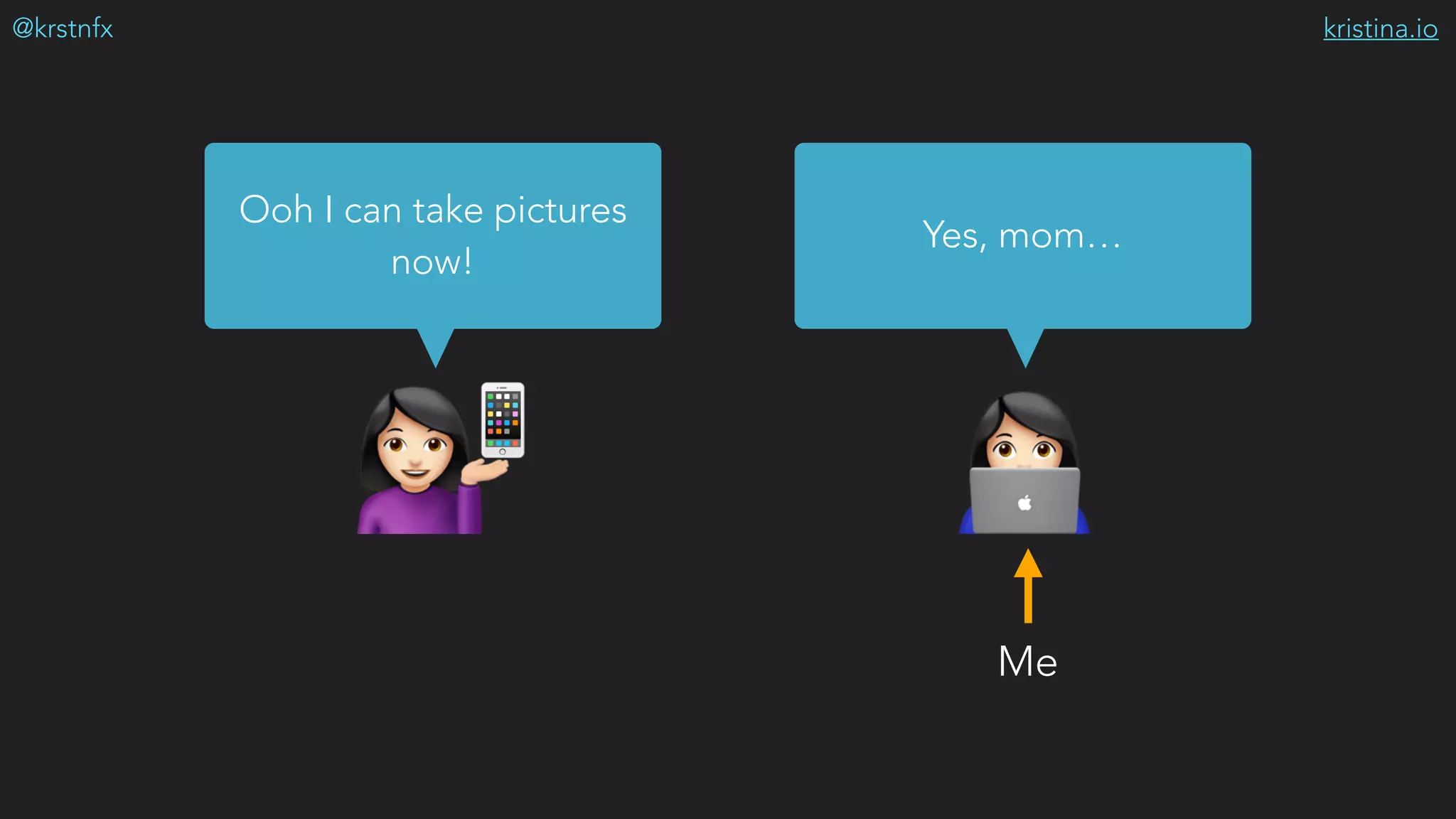 kristina.io@krstnfx
$#
Ooh I can take pictures
now!
Yes, mom…
📱
Me
 