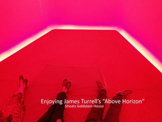 1 Arrival
2
Isla Santa Cruz
and
5 Punta Moreno
6 Bahia Elizabeth
Isla Isabela
7 Punta
Isla Fernandina
8 Tagus Cove
Buccaneer Cove
10
Isla Santiago
Isla Cristobal
11 Isla Lobos
12 Departure
San Cristobal Airport
Espinoza
4 - 9 January 2018
Enjoying James Turrell’s “Above Horizon”
Sheats Goldstein House
 