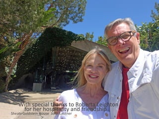 1 Arrival
2
Isla Santa Cruz
and
5 Punta Moreno
6 Bahia Elizabeth
Isla Isabela
7 Punta
Isla Fernandina
8 Tagus Cove
Buccaneer Cove
10
Isla Santiago
Isla Cristobal
11 Isla Lobos
12 Departure
San Cristobal Airport
Espinoza
4 - 9 January 2018
With special thanks to Roberta Leighton
for her hospitality and friendship
Sheats Goldstein House John Lautner
 