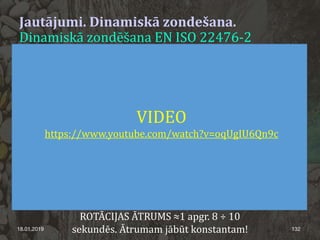 Jautājumi. Dinamiskā zondešana.
Dinamiskā zondēšana EN ISO 22476-2
18.01.2019 132
ROTĀCIJAS ĀTRUMS ≈1 apgr. 8 ÷ 10
sekundēs. Ātrumam jābūt konstantam!
VIDEO
https://www.youtube.com/watch?v=oqUgIU6Qn9c
 