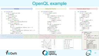 22
OpenQL example
Initialize Make/Call Oracles Inversion about mean
 