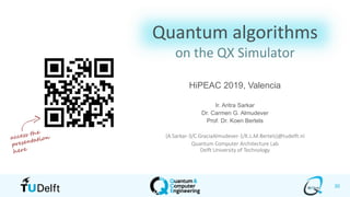 30
Quantum algorithms
on the QX Simulator
HiPEAC 2019, Valencia
Ir. Aritra Sarkar
Dr. Carmen G. Almudever
Prof. Dr. Koen Bertels
{A.Sarkar-3/C.GraciaAlmudever-1/K.L.M.Bertels}@tudelft.nl
Quantum Computer Architecture Lab
Delft University of Technology
 