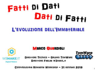 Marco Guardigli
Direttore Tecnico - Gruppo TomWare
Direttore Fablab w3make.it
Confindustria Romagna Workshop - 31 gennaio 2019 1
L'evoluzione dell'Immateriale
 