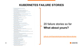 51
KUBERNETES FAILURE STORIES
20 failure stories so far
What about yours?
github.com/hjacobs/kubernetes-failure-stories
 