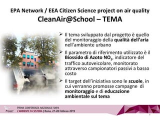 EPA Network / EEA Citizen Science project on air quality
CleanAir@School – TEMA
4
 Il tema sviluppato dal progetto è quel...