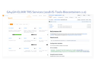 GA4GH-ELIXIR TRS Services (2018-IS-Tools-Biocontainers 2.0)
 