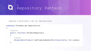 #1
Repository Pattern
Dependa e Abstração e não de implementação
 