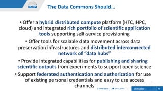 @EGI_eInfrawww.egi.eu 17/04/2019 46
The Data Commons Should…
• Offer a hybrid distributed compute platform (HTC, HPC,
clou...