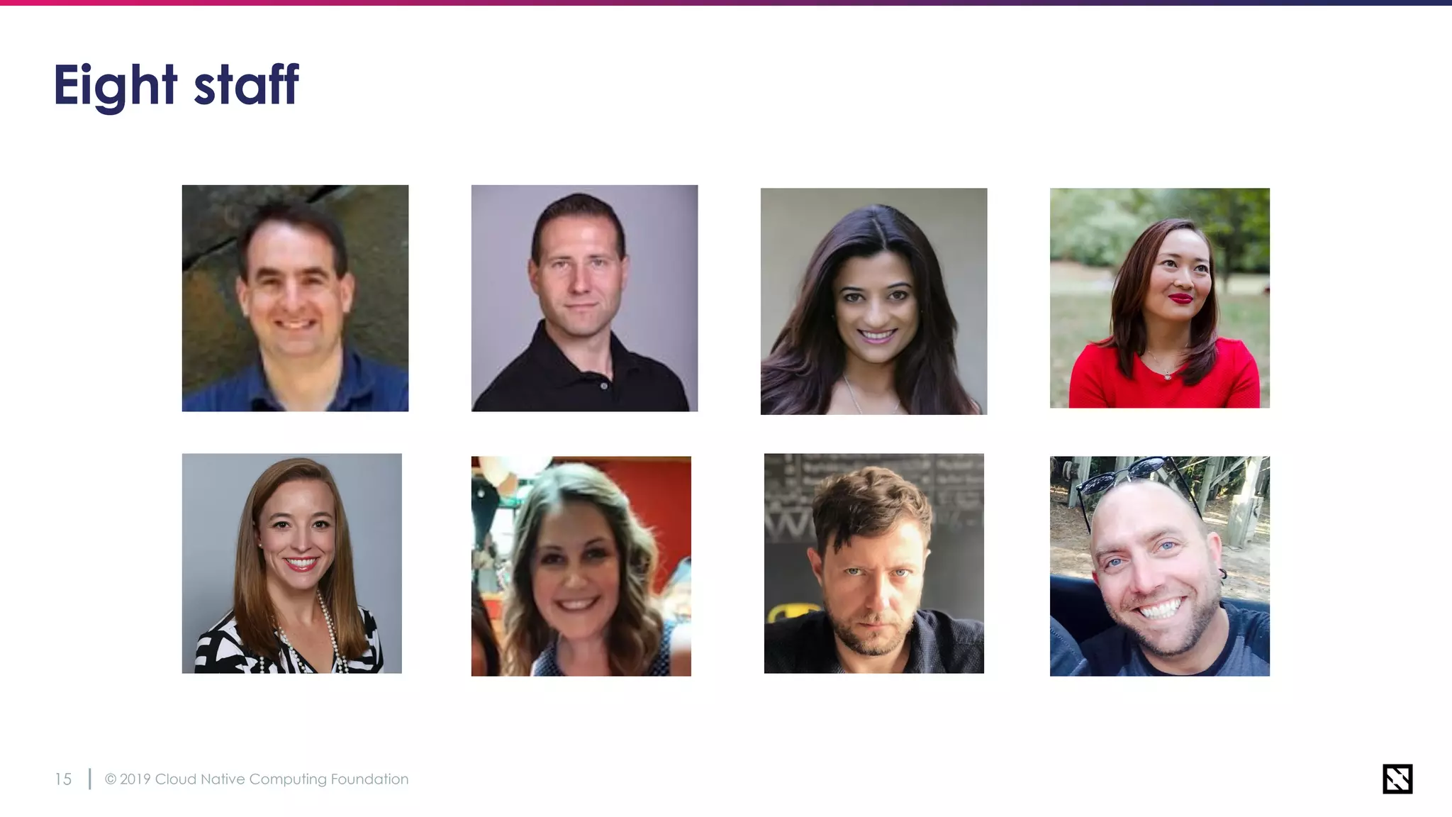 © 2019 Cloud Native Computing Foundation15
Eight staff
 