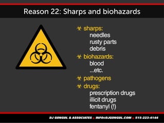 Reason 22: Sharps and biohazards
 