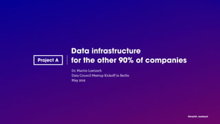 @martin_loetzsch
Dr. Martin Loetzsch
Data Council Meetup Kickoff in Berlin
May 2019
Data infrastructure
for the other 90% of companies
 