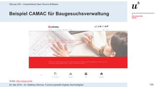 Sitzung OIA – Impulsreferat Open Source Software
10929. Mai 2019 – Dr. Matthias Stürmer, Forschungsstelle Digitale Nachhaltigkeit
Beispiel CAMAC für Baugesuchsverwaltung
Quelle: http://camac.ch/de
 